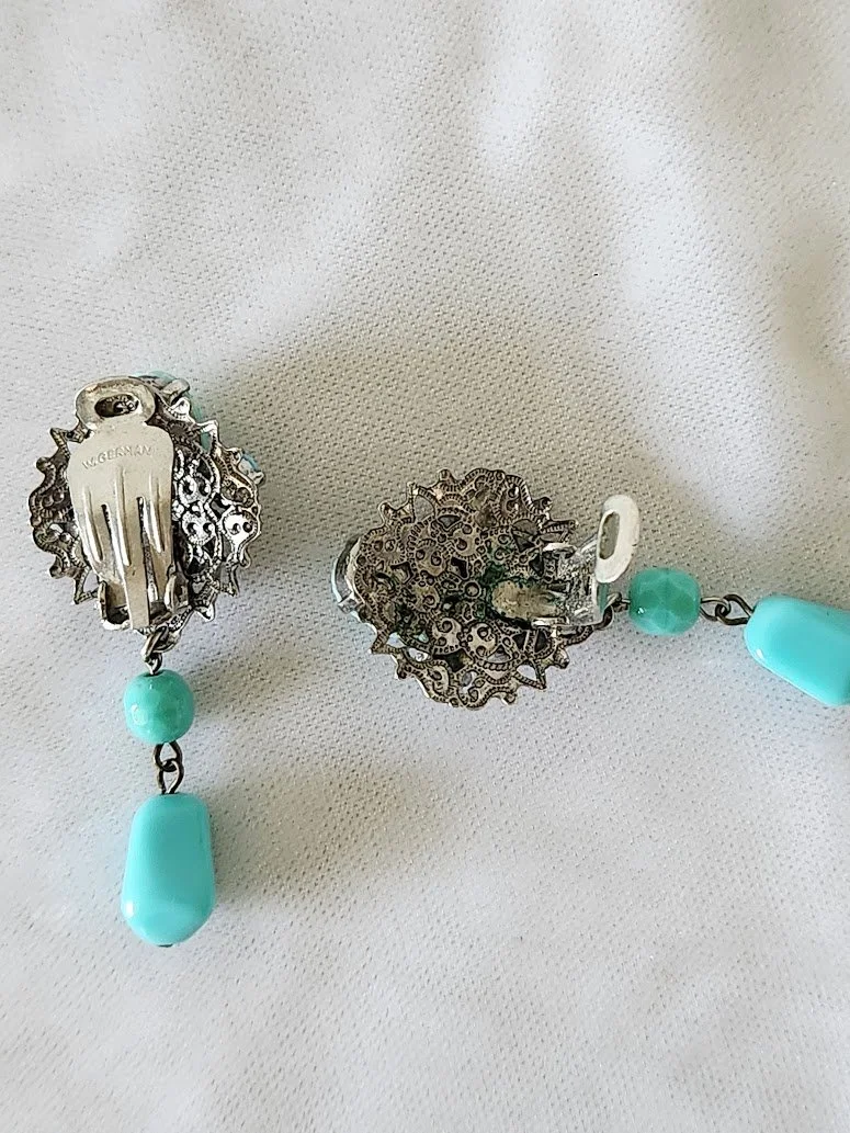 West German Turquoise Glass Drop Earrings 7.jpg