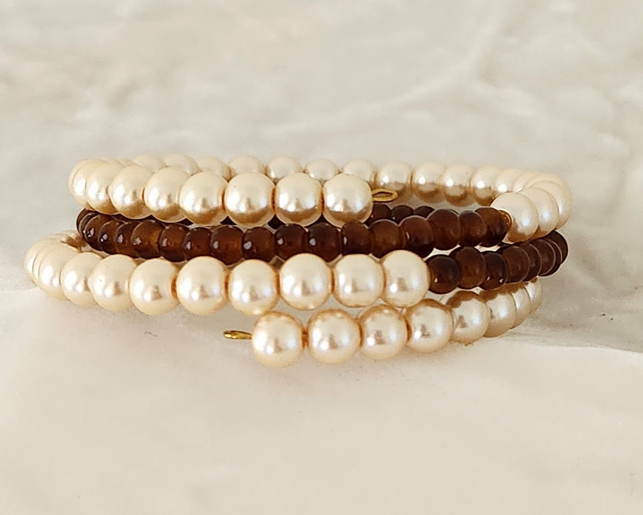 Pearl & Amber Memory Wire Bracelet 4.jpg