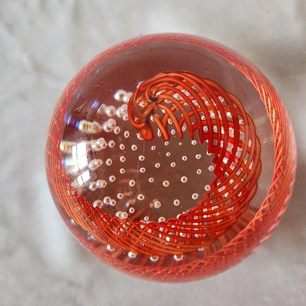 Red Latticino Bubble Murano Paperweight 11.jpg