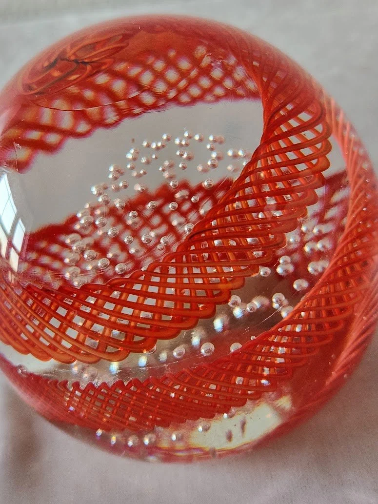 Red Latticino Bubble Murano Paperweight 6.jpg