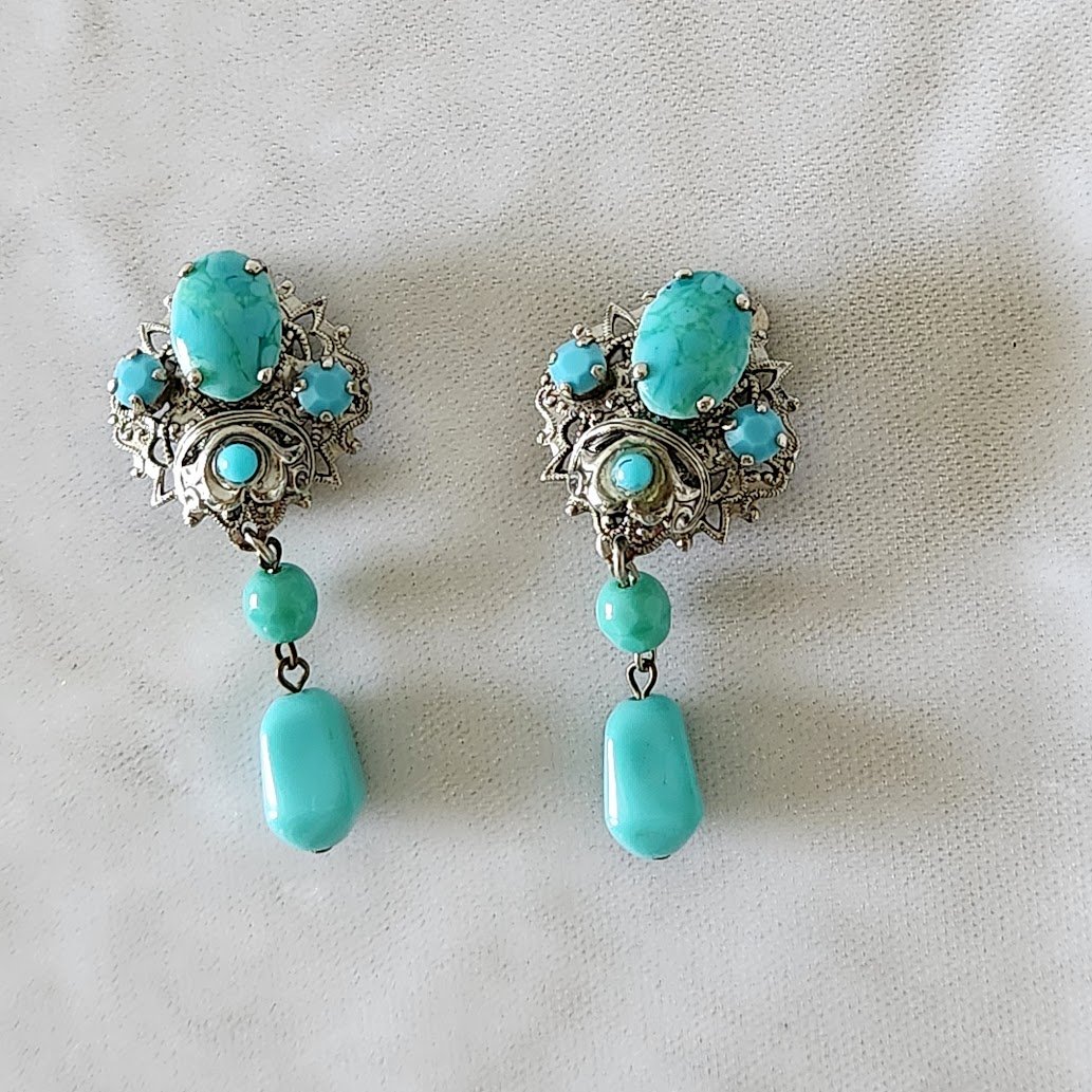 West German Turquoise Glass Drop Earrings 1.jpg
