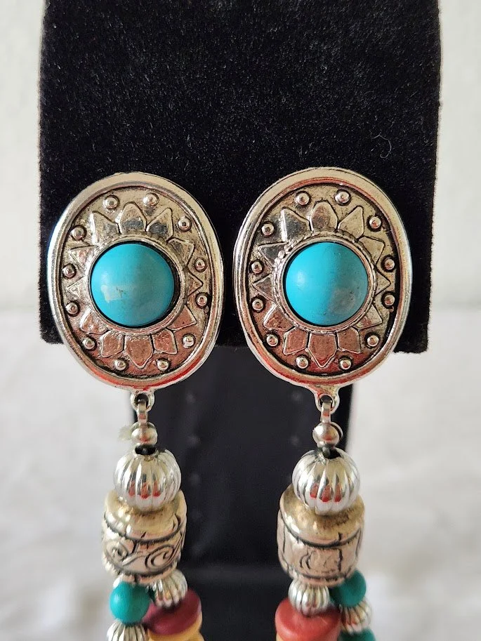 Turquoise Bead Shoulder Duster Earrings 2.jpg