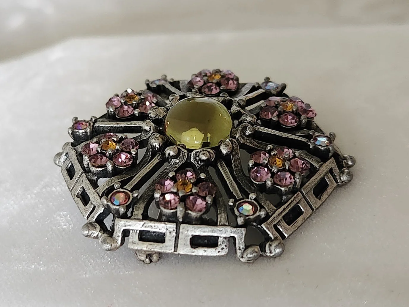 Pink RS Flowers & Mirrored Stone Brooch 14.jpg