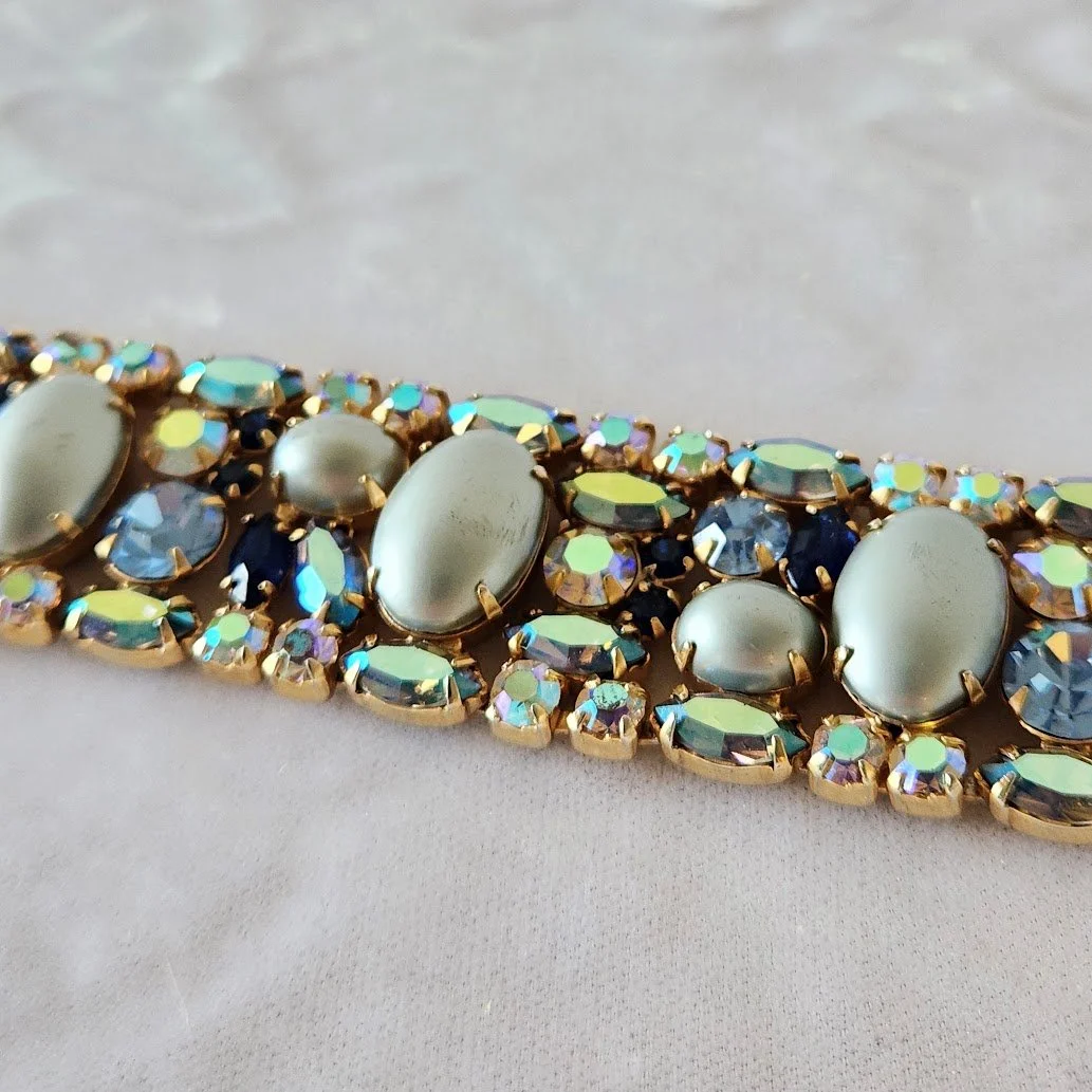 Blue AB & Faux Blue Pearls Bracelet 5.jpg