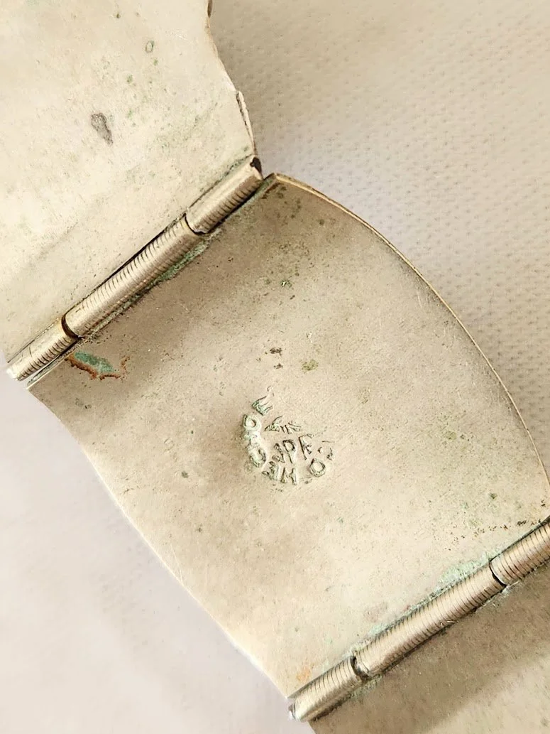 Mexican Silver Blue Glass Bracelet 7.jpg