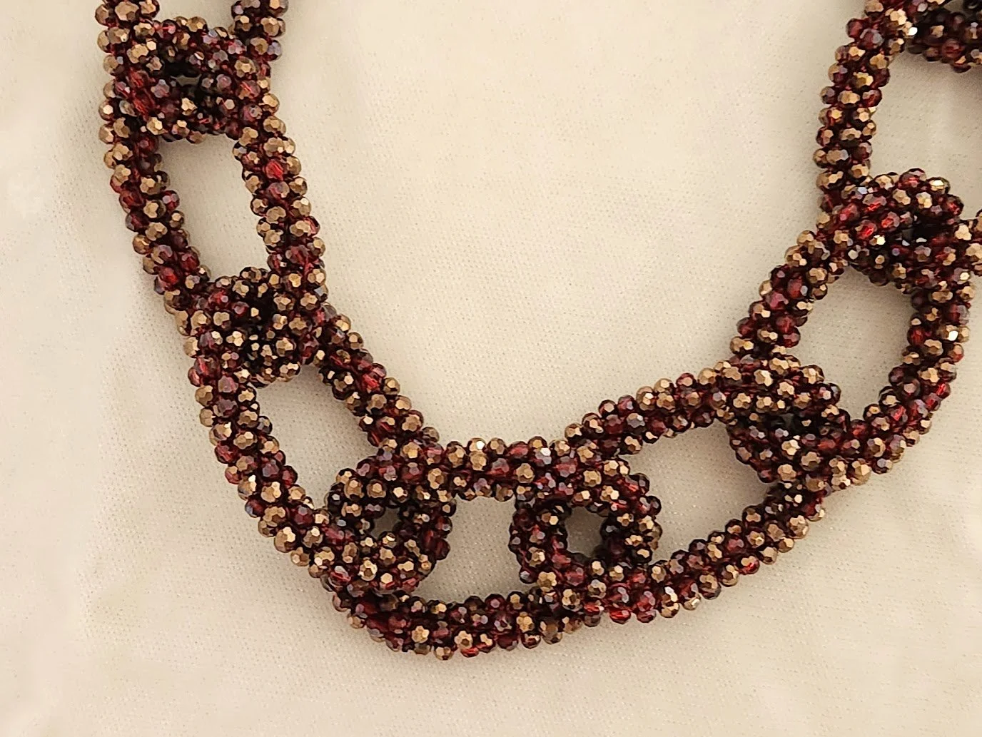 Red AB Seed Bead Woven Chain Links Necklace 3.jpg