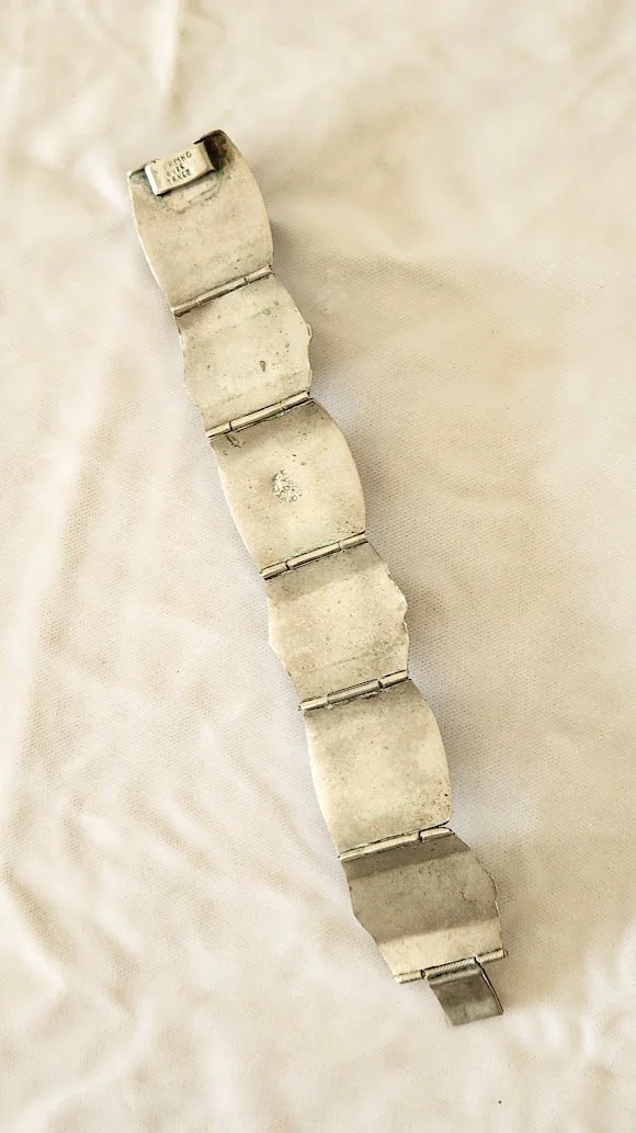 Mexican Silver Blue Glass Bracelet 6.jpg