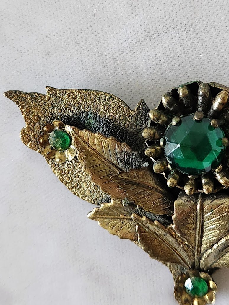 1930s Green Stone Brass Brooch 4.jpg