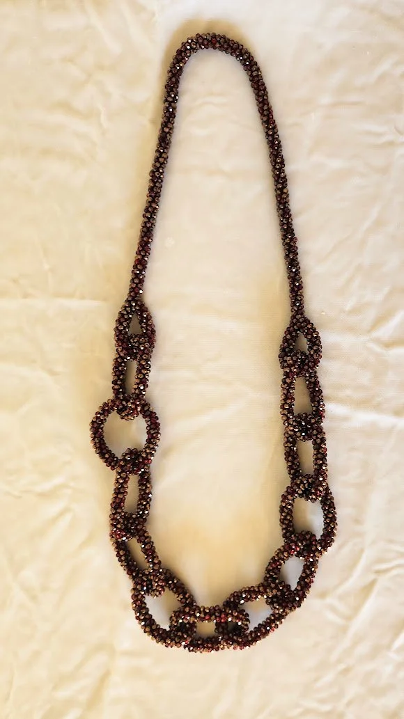 Red AB Seed Bead Woven Chain Links Necklace 2.jpg
