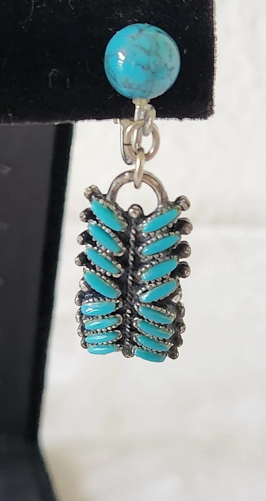 Southwest Needlepoint Faux Turquoise Knifewing Mark Earrings 9.jpg