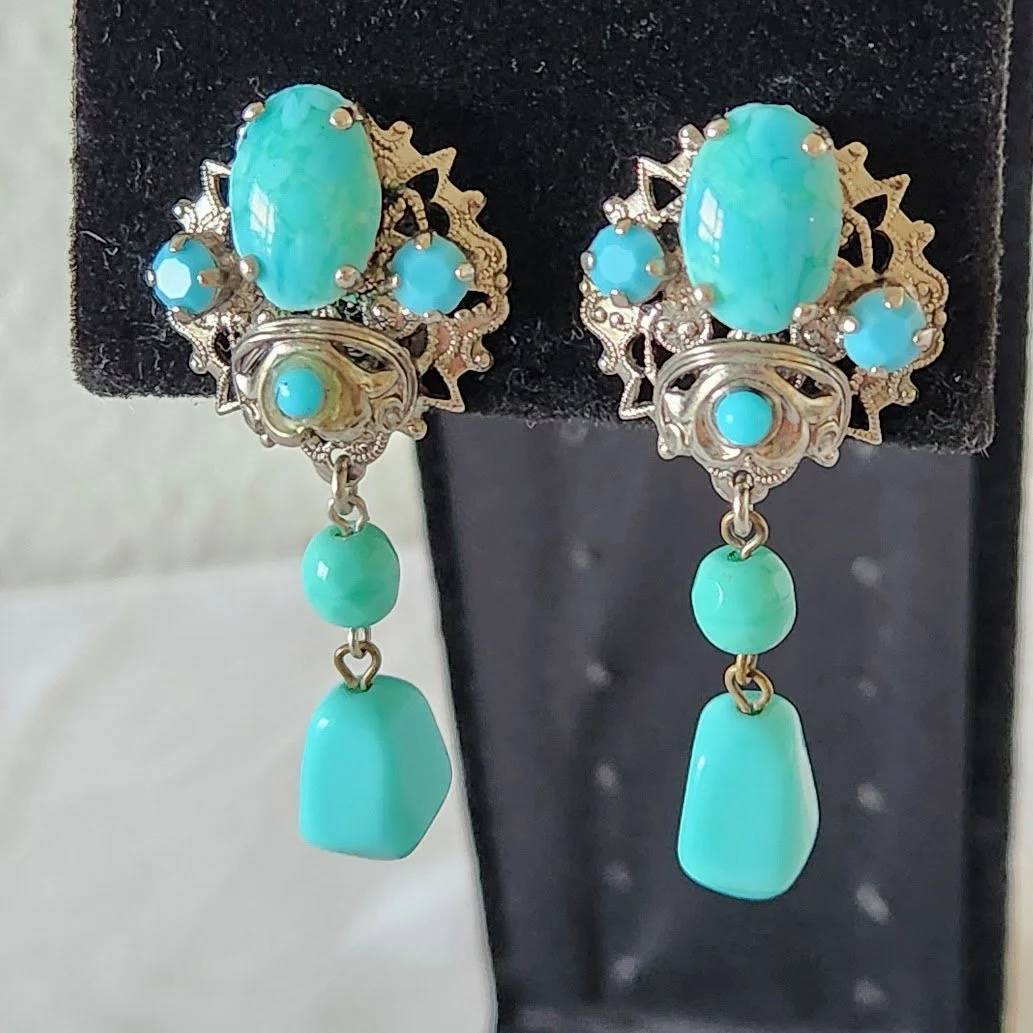 West German Turquoise Glass Drop Earrings 8.jpg