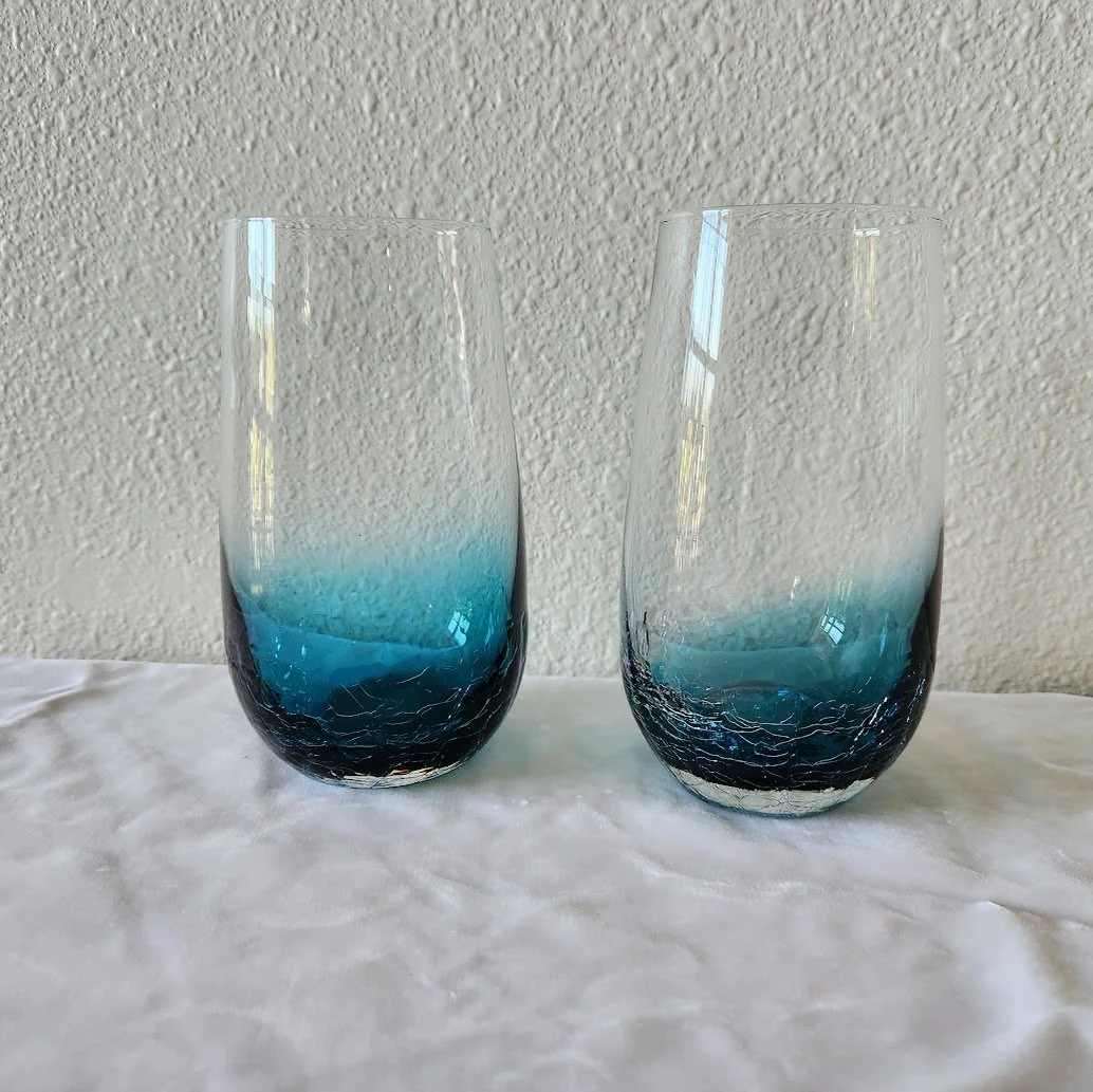 Teal Pier 1 Crackle Glass Tumblers 1.jpg