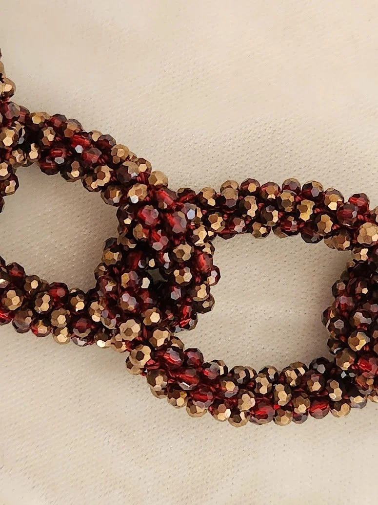 Red AB Seed Bead Woven Chain Links Necklace 4.jpg