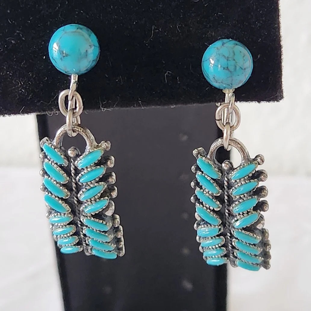 Southwest Needlepoint Faux Turquoise Knifewing Mark Earrings 6.jpg