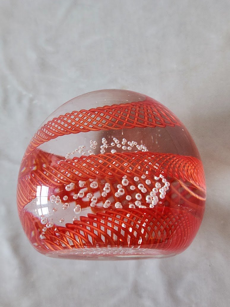 Red Latticino Bubble Murano Paperweight 12.jpg