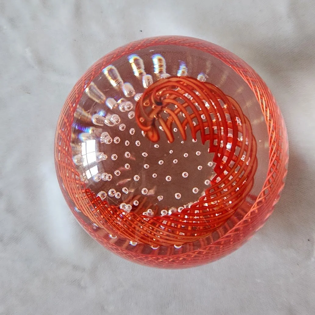Red Latticino Bubble Murano Paperweight 10.jpg
