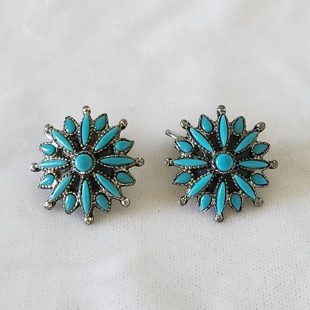 Southwest Needlepoint Faux Turquoise Earrings 1.jpg