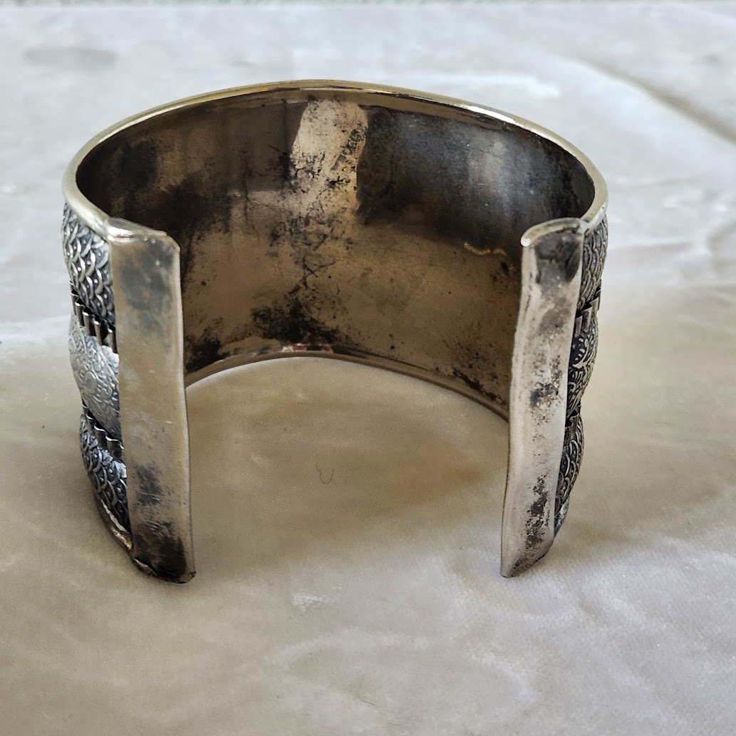 Wide Ethnic Silver Plate Cuff Bracelet 9.jpg