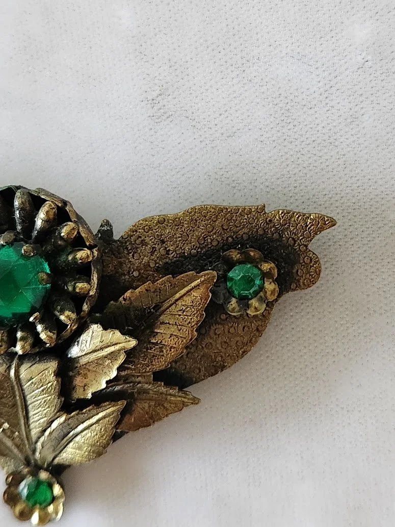 1930s Green Stone Brass Brooch 2.jpg