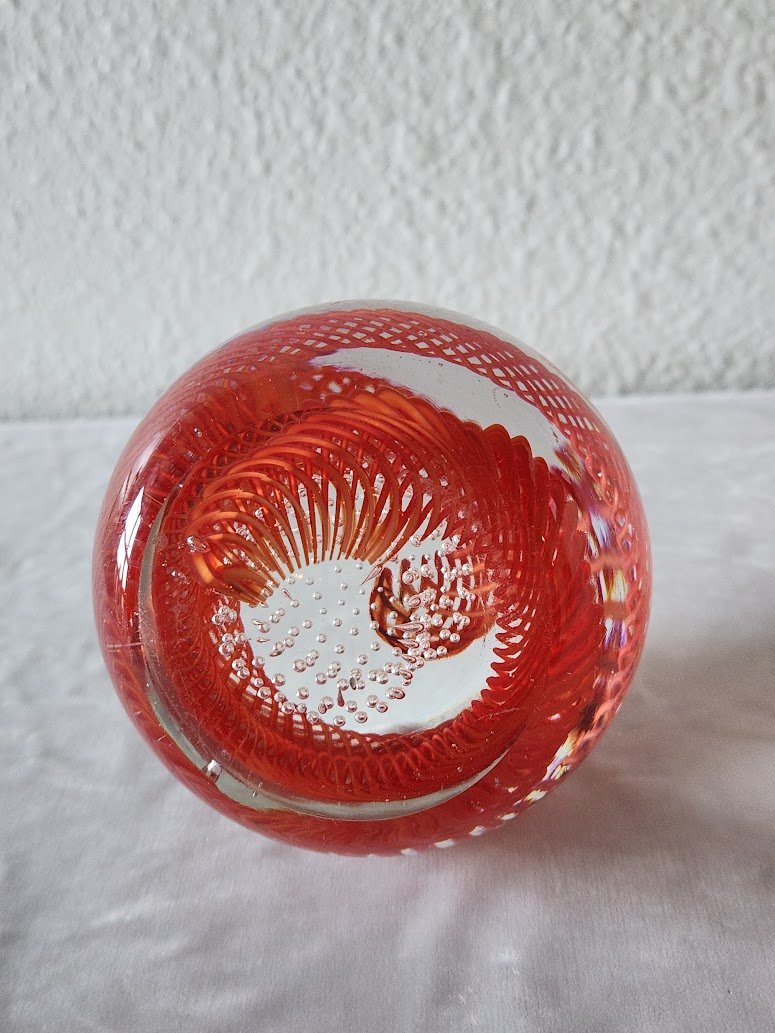 Red Latticino Bubble Murano Paperweight 15.jpg