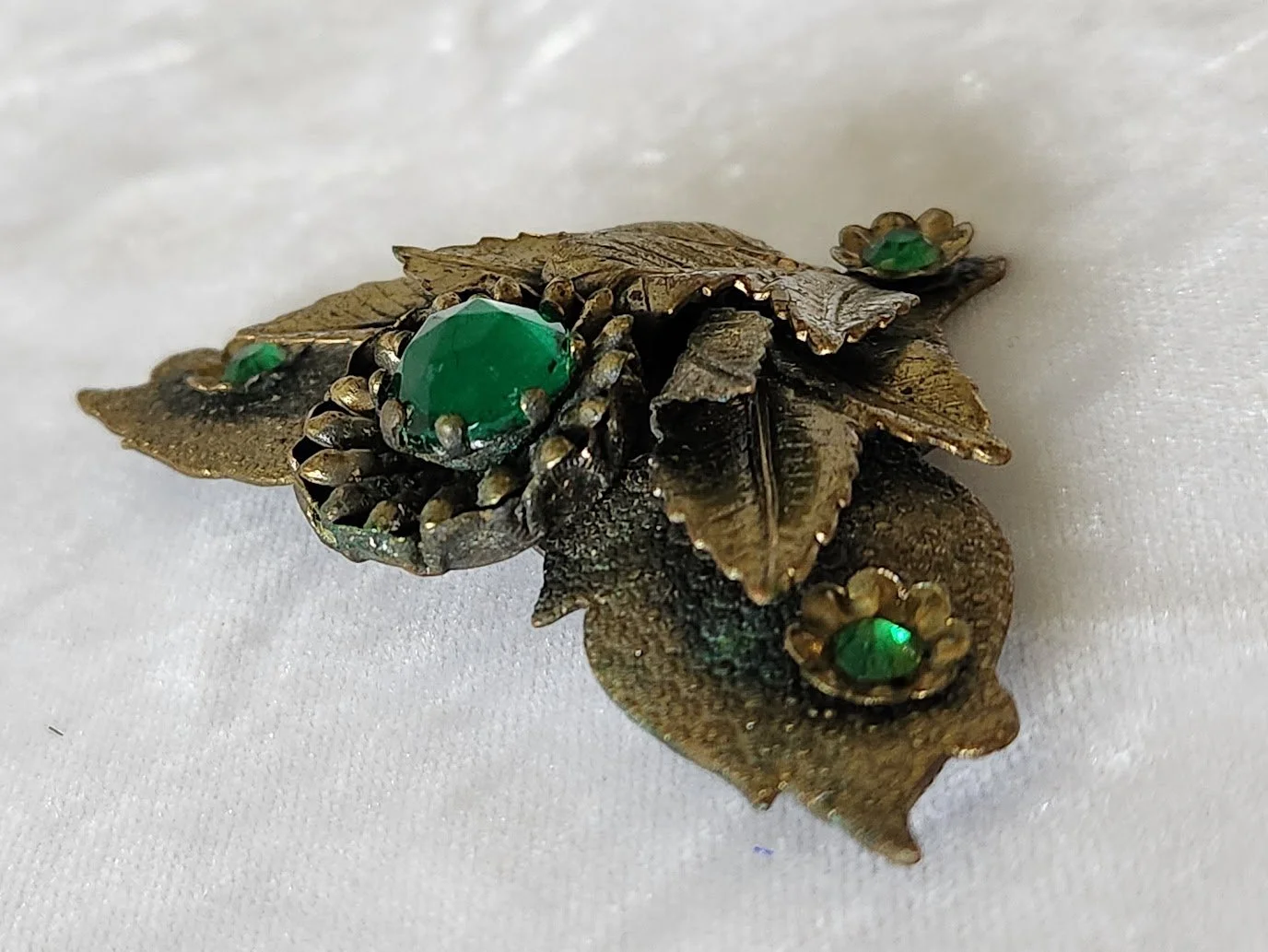 1930s Green Stone Brass Brooch 6.jpg