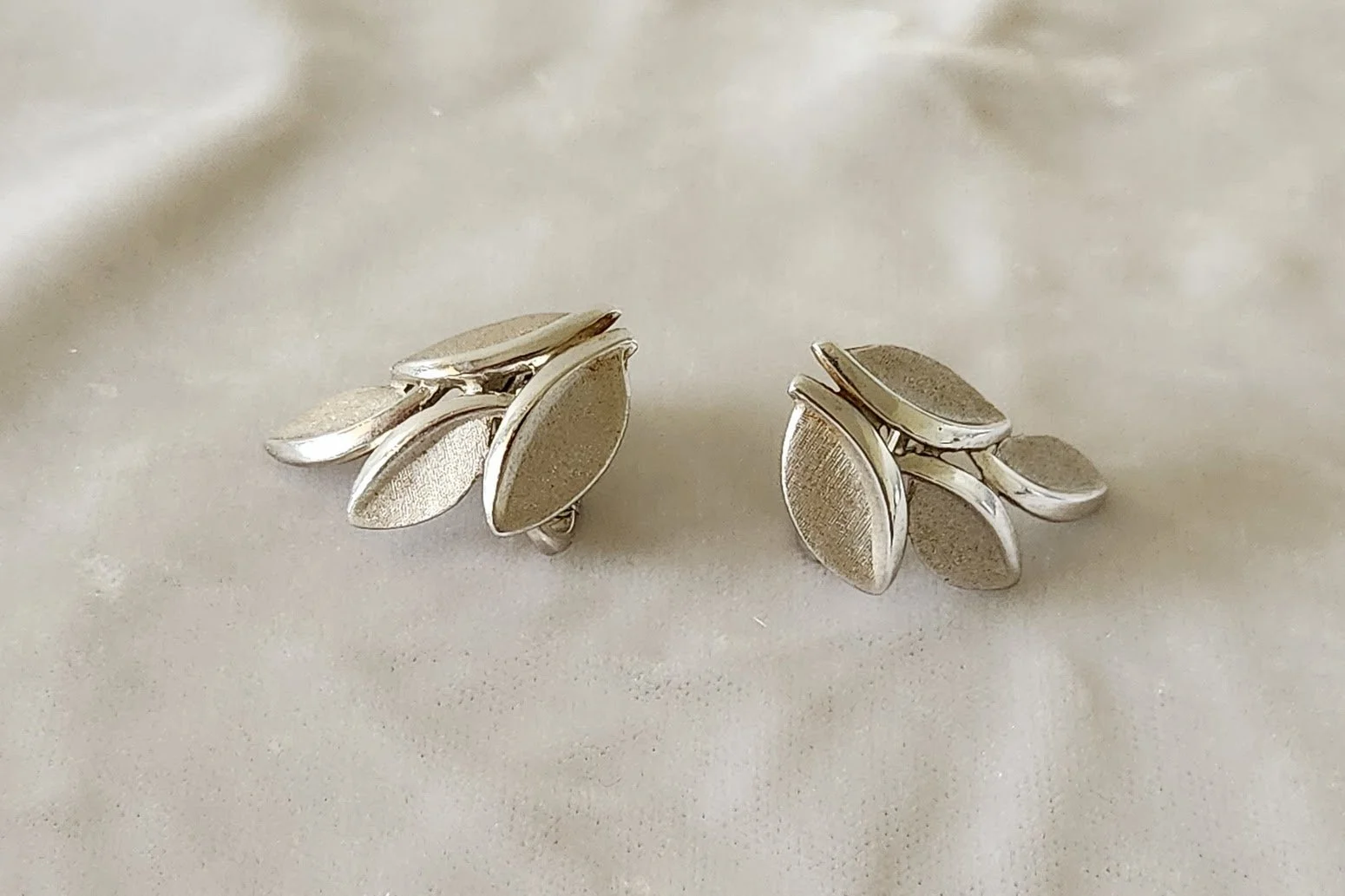 Trifari Silver Leaf Earrings 1.jpg