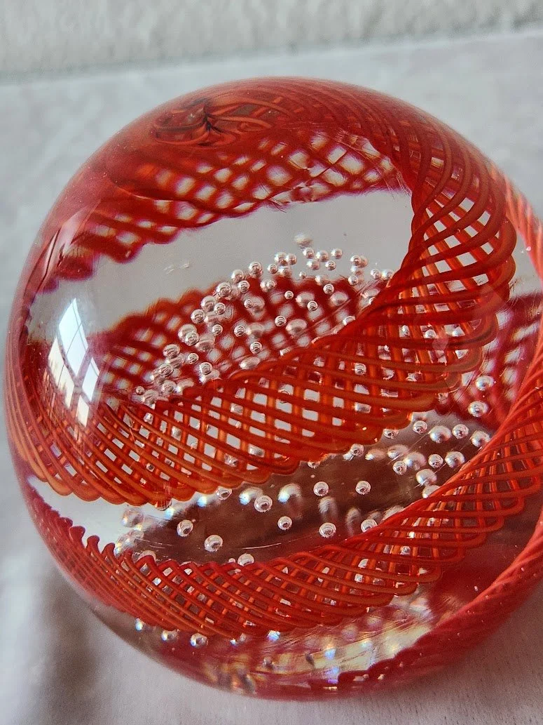 Red Latticino Bubble Murano Paperweight 8.jpg