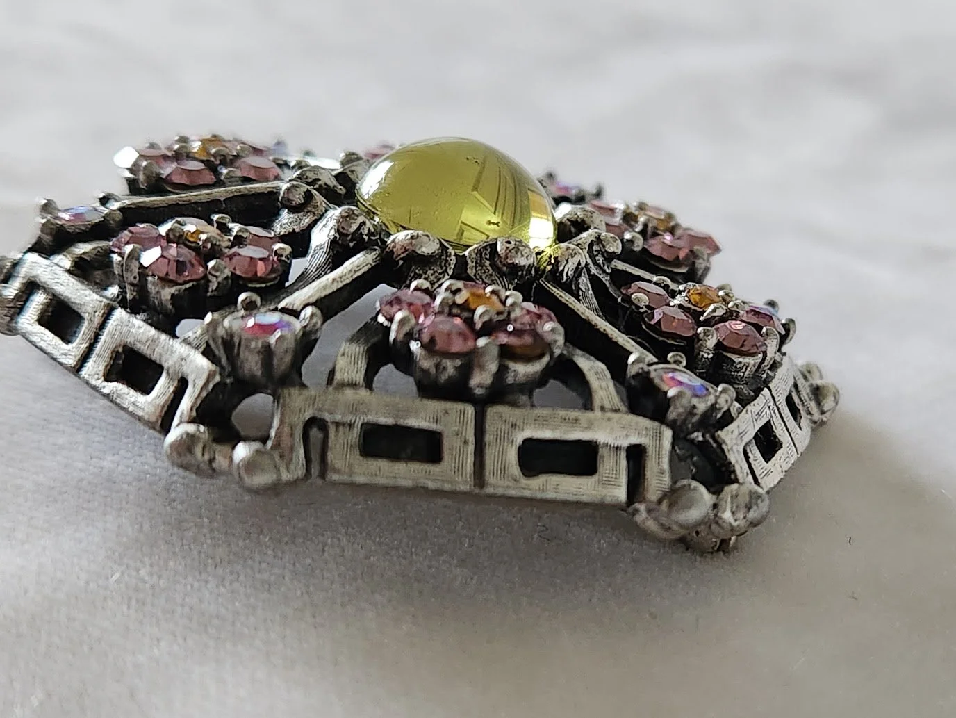 Pink RS Flowers & Mirrored Stone Brooch 8.jpg