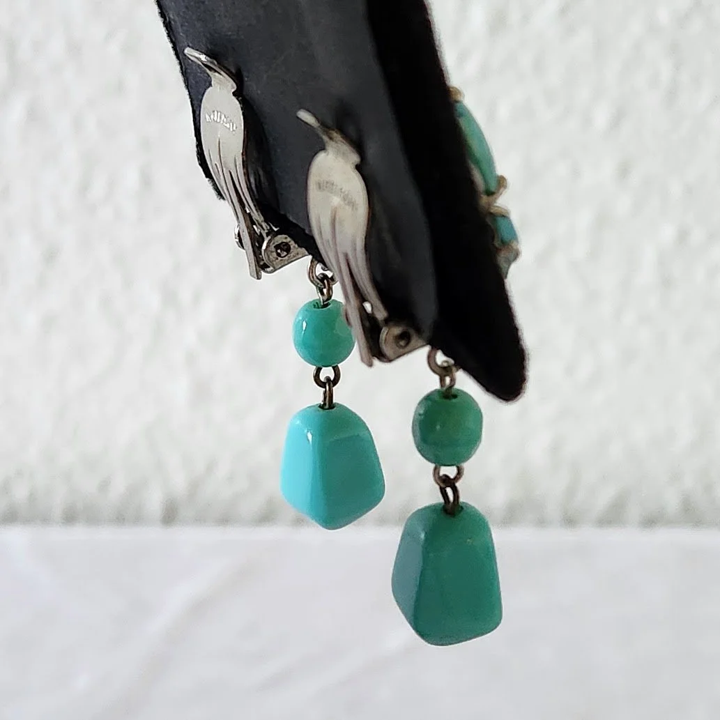 West German Turquoise Glass Drop Earrings 11.jpg
