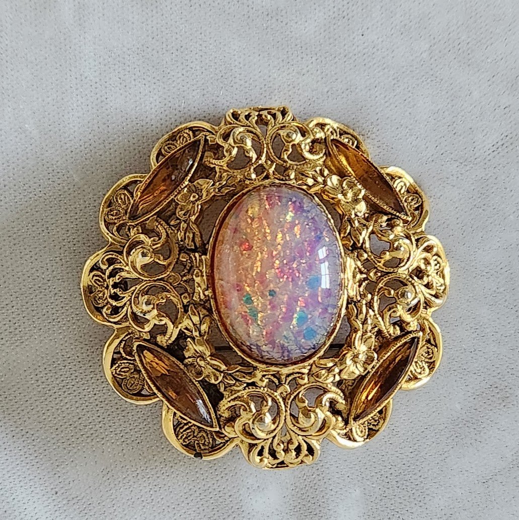 Faux Opal & Amber RS Brooch 10.jpg