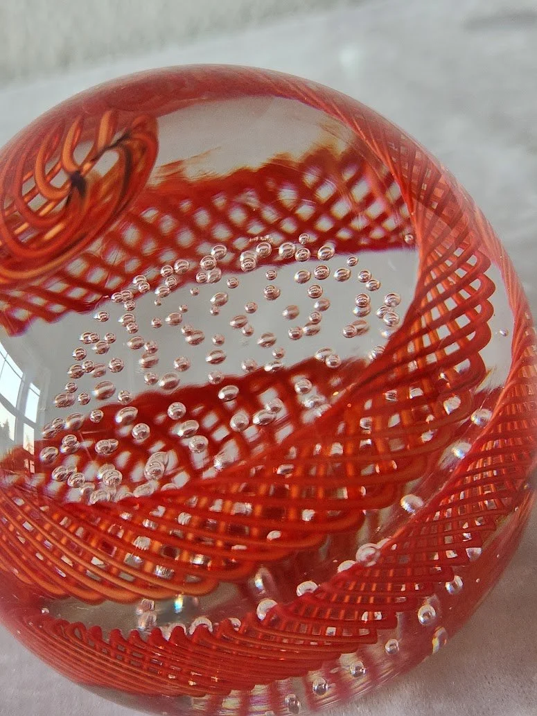 Red Latticino Bubble Murano Paperweight 19.jpg