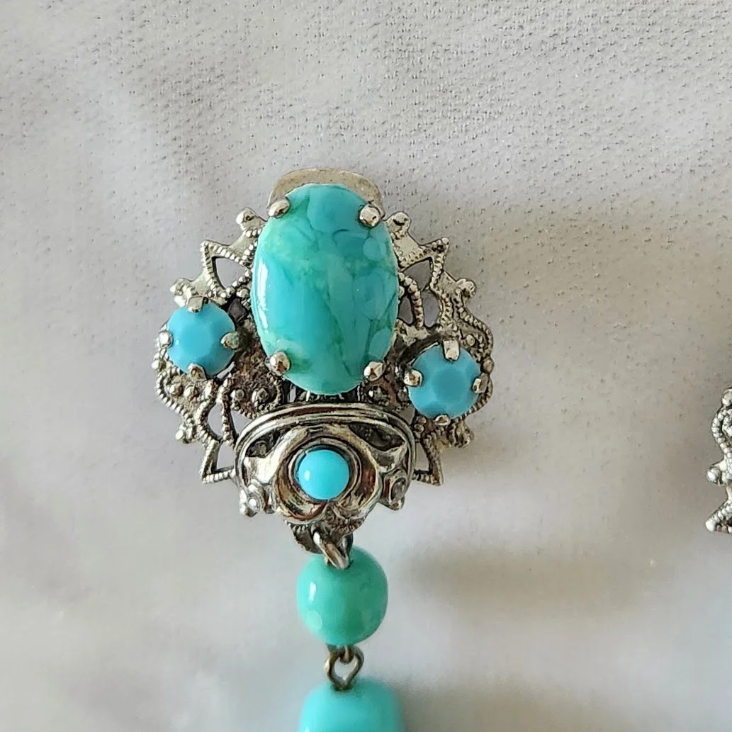 West German Turquoise Glass Drop Earrings 3.jpg