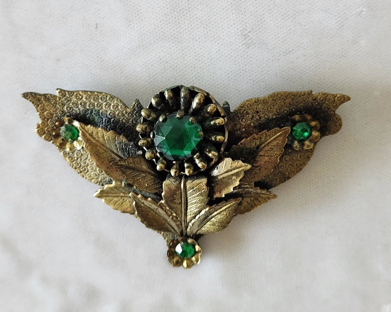 1930s Green Stone Brass Brooch 1.jpg