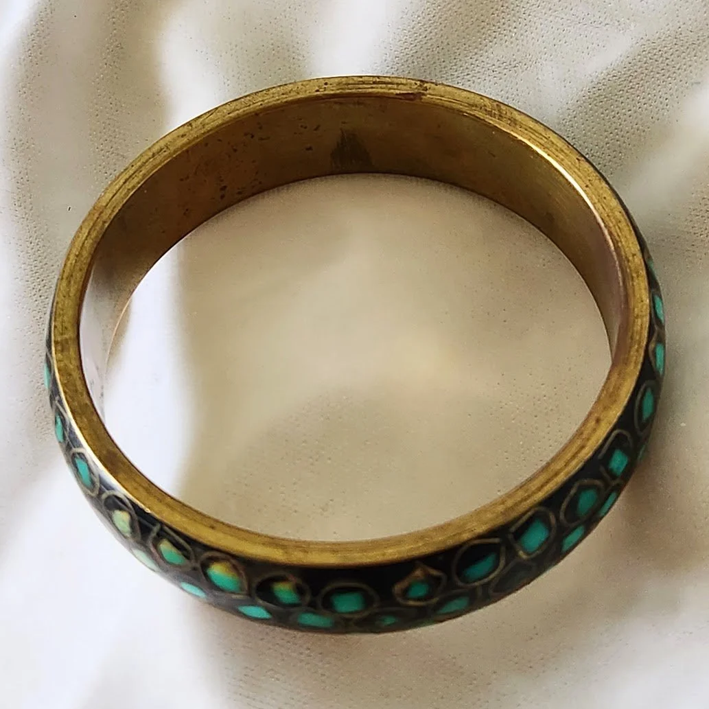 Turquoise Chip Brass Bangle 4.jpg