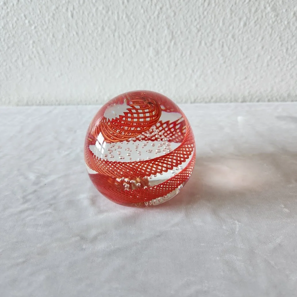 Red Latticino Bubble Murano Paperweight 1.jpg