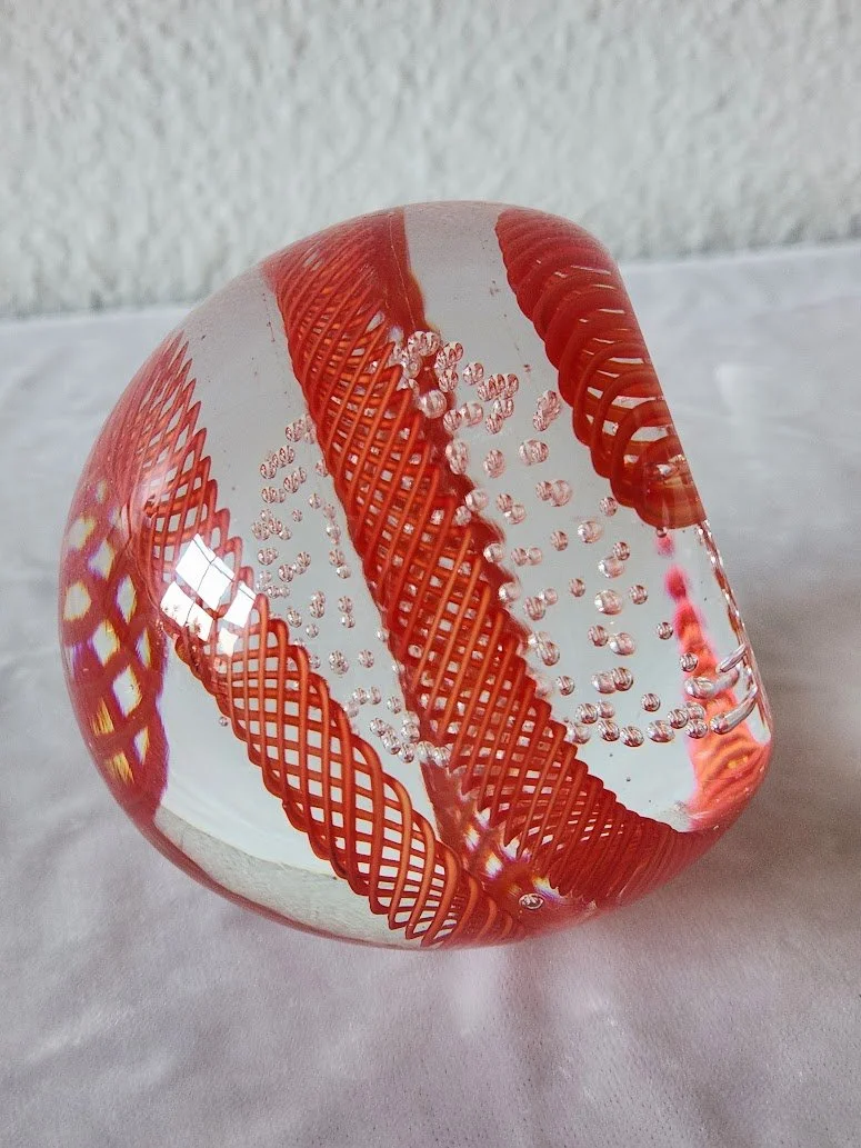 Red Latticino Bubble Murano Paperweight 16.jpg