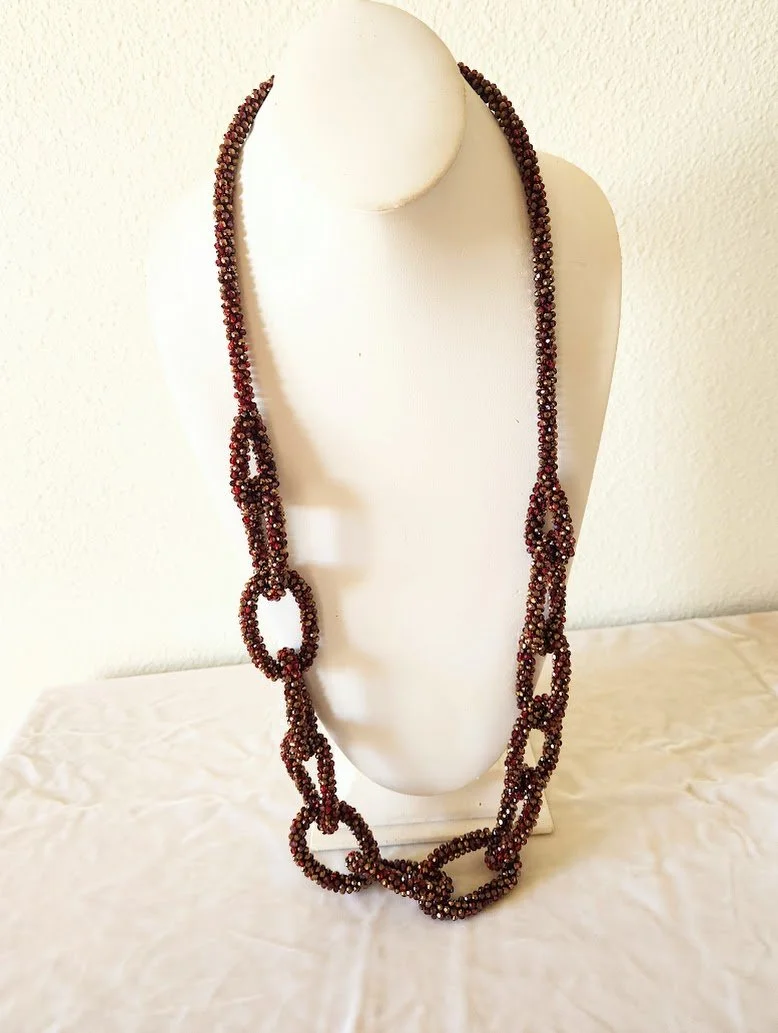 Red AB Seed Bead Woven Chain Links Necklace 1.jpg