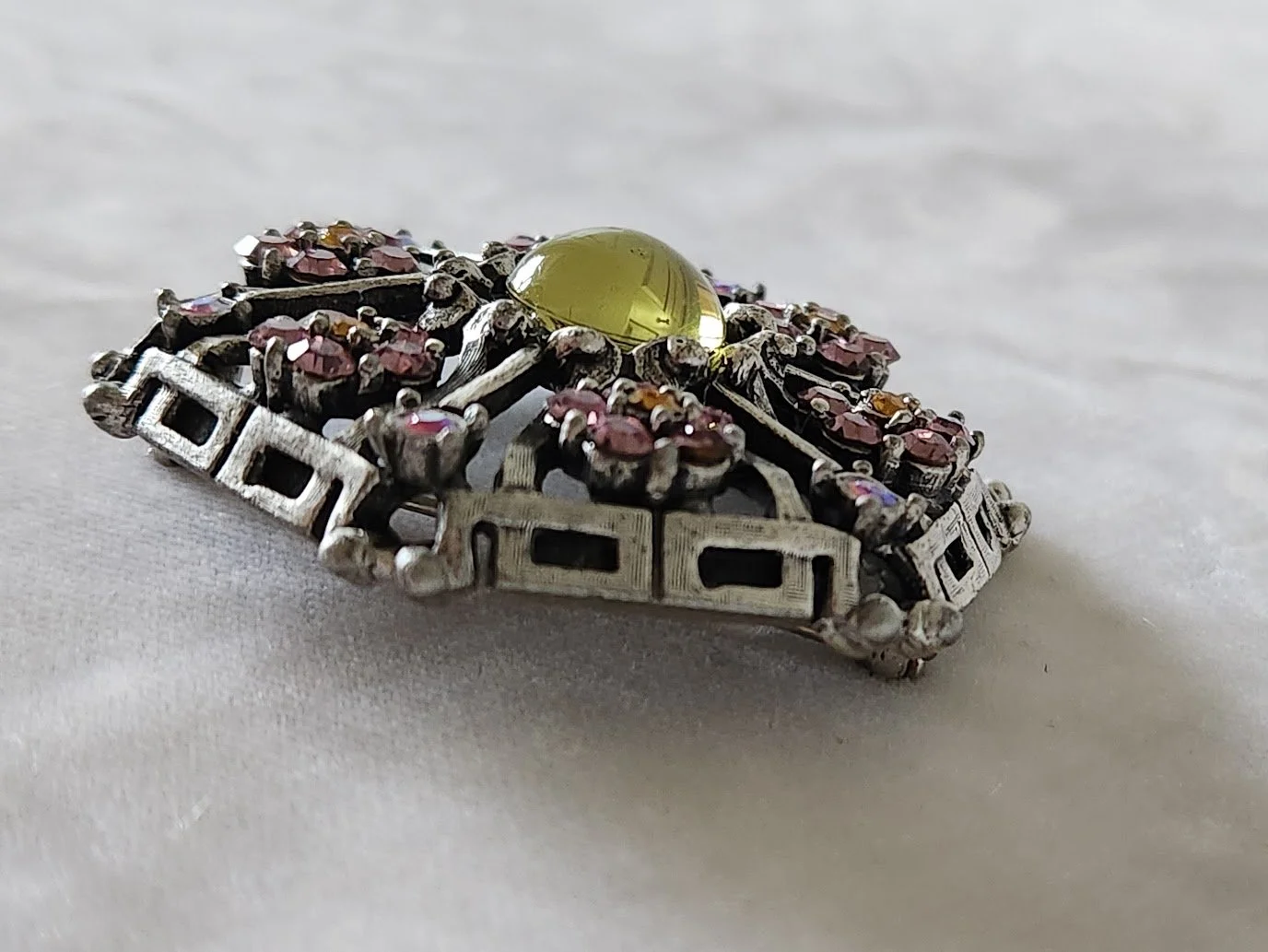 Pink RS Flowers & Mirrored Stone Brooch 9.jpg