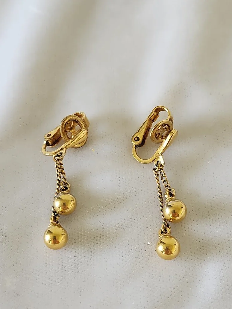 Trifari Pierced Look Dangling Ball Earrings 1.jpg