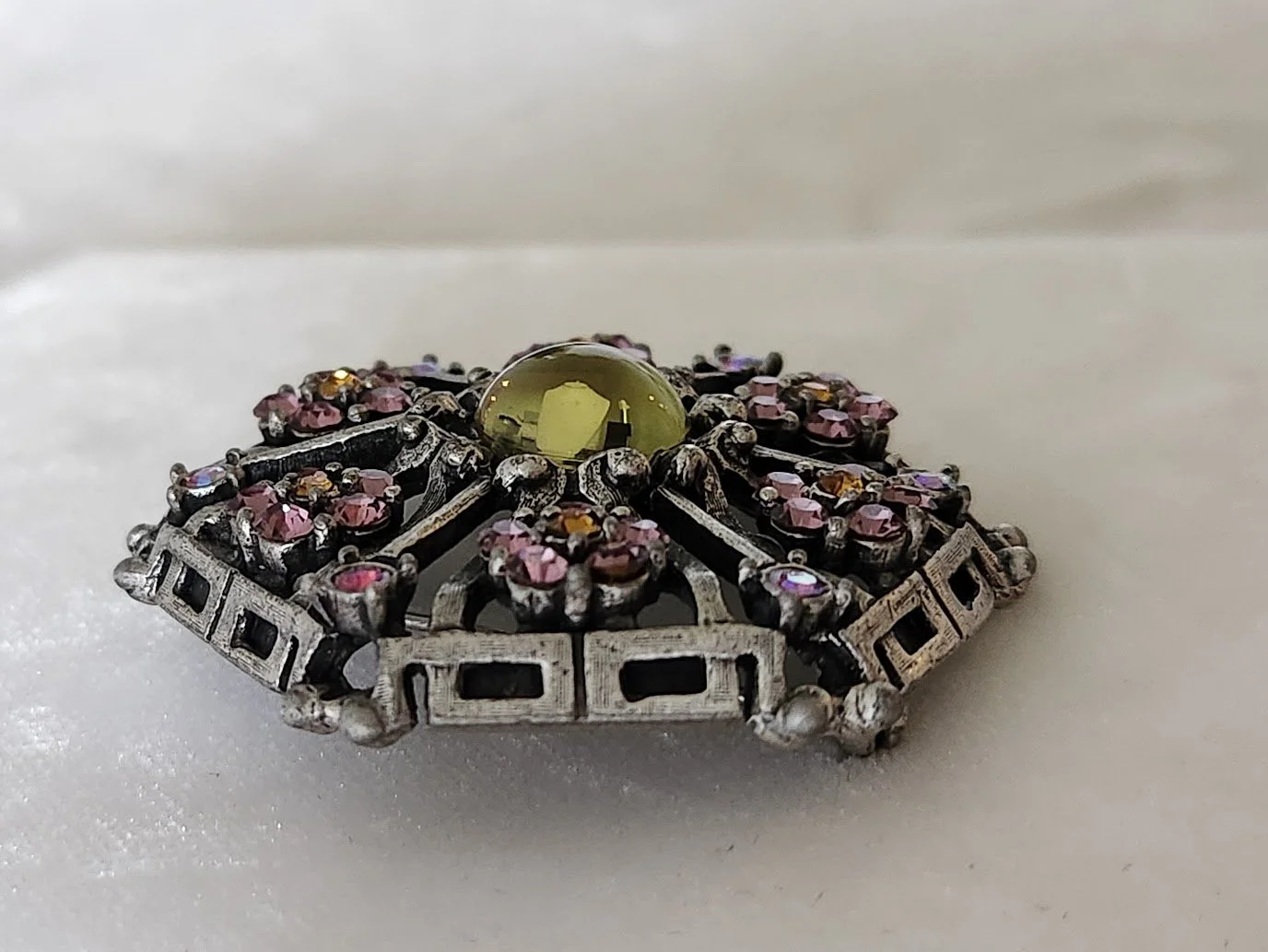 Pink RS Flowers & Mirrored Stone Brooch 13.jpg