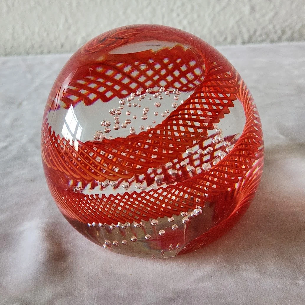 Red Latticino Bubble Murano Paperweight 5.jpg