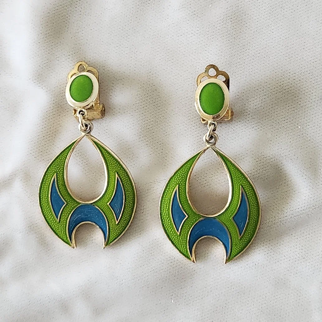 Futuristic Green & Blue Dangle Earrings
