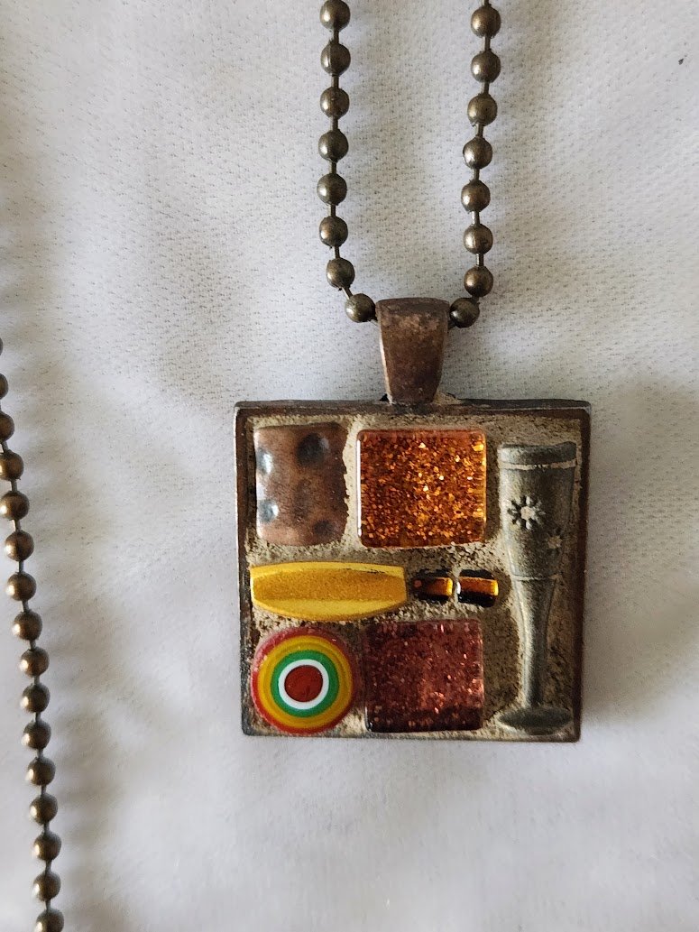 1990s Fused Glass Artisan Pendant Necklace