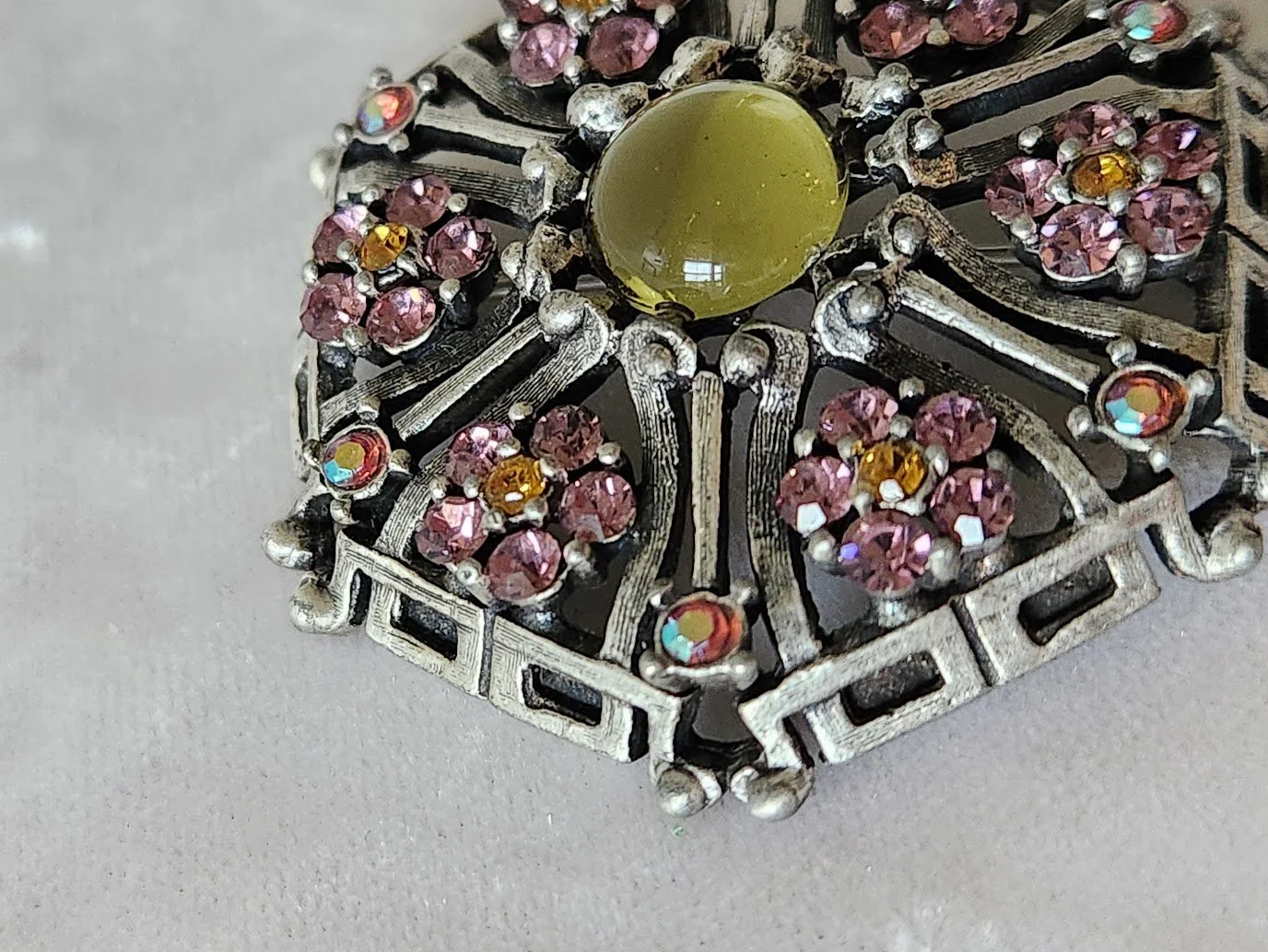 Pink RS Flowers & Mirrored Stone Brooch 10.jpg
