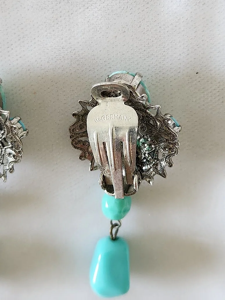 West German Turquoise Glass Drop Earrings 6.jpg