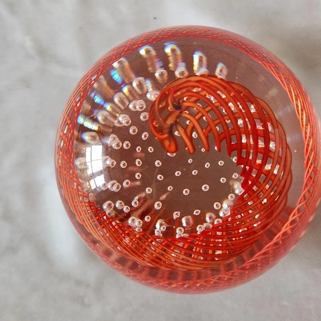 Red Latticino Bubble Murano Paperweight 9.jpg