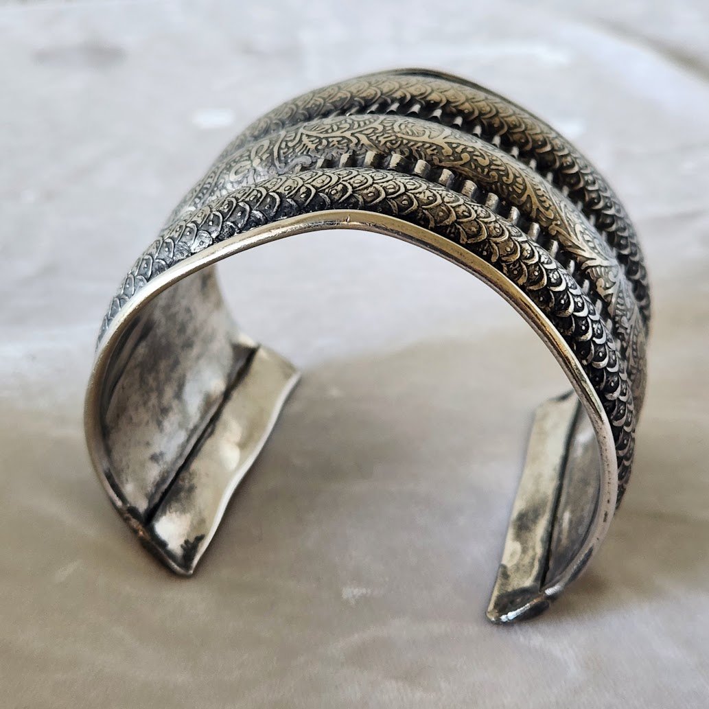 Wide Ethnic Silver Plate Cuff Bracelet 7.jpg