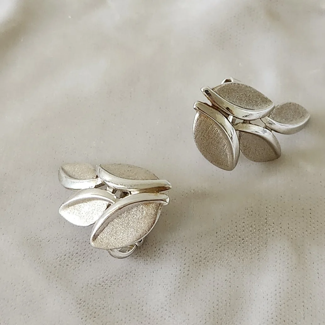 Trifari Silver Leaf Earrings 3.jpg