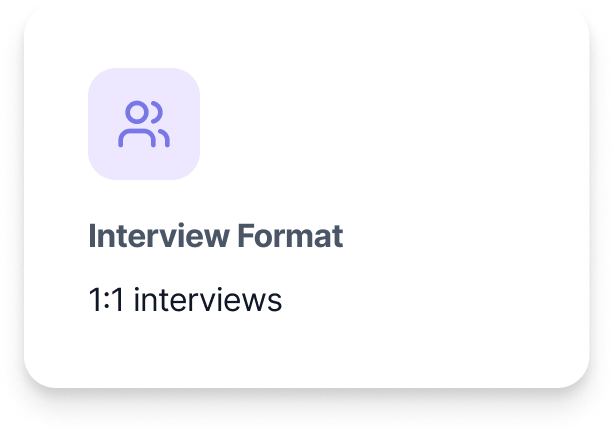 Digital interface showing 'Interview Format' with '1:1 interviews' written below.
