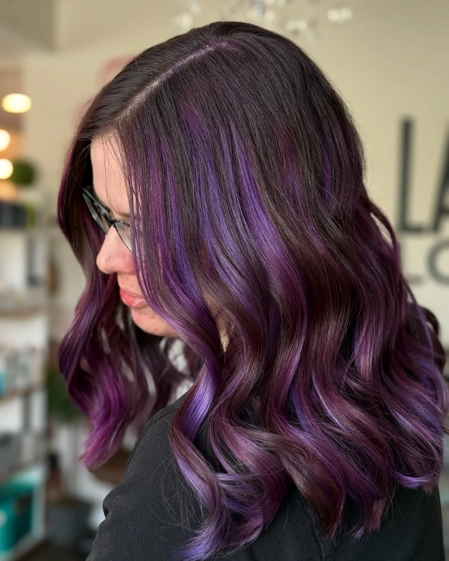 When your hair says &ldquo;I&rsquo;m the main character&rdquo;
I&rsquo;m obsessed with this vibrant violet moment. And that shine? Gorgeous 💕
The world needs more fun hair, let me do yours next! 

Painted with @dangerjonescreative 
Styled with @bioi